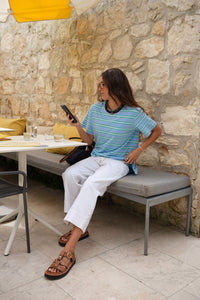 Stevie Slouchy Tee - Powder/Zesty Green Stripe