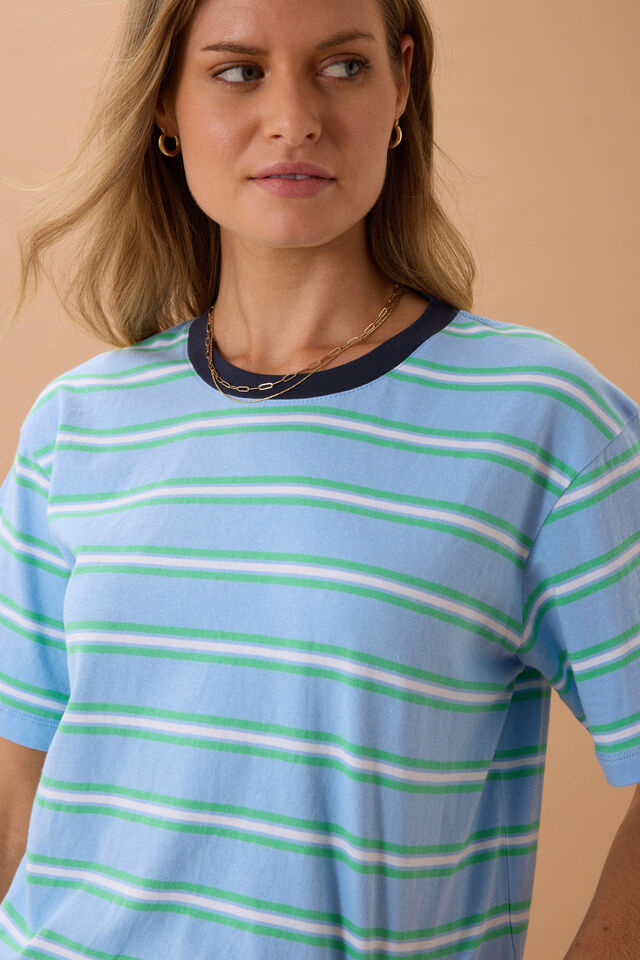 Stevie Slouchy Tee - Powder/Zesty Green Stripe