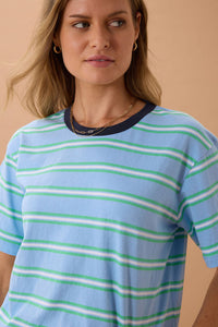 Stevie Slouchy Tee - Powder/Zesty Green Stripe
