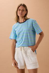 Stevie Slouchy Tee - Powder/Zesty Green Stripe