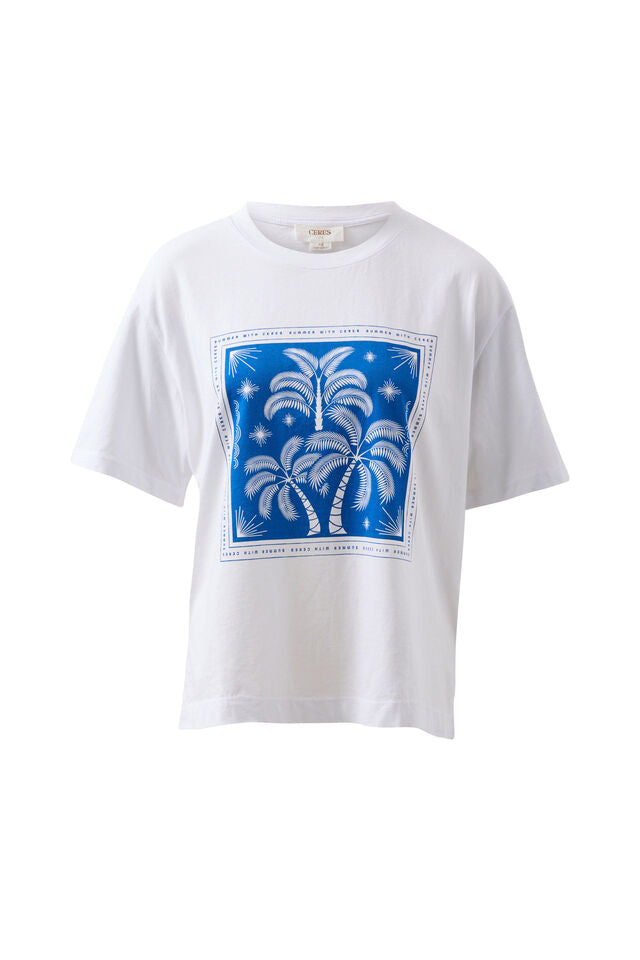 Stevie Slouchy Tee - White/Palm Scarf Print