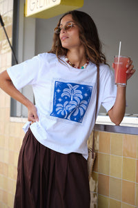 Stevie Slouchy Tee - White/Palm Scarf Print