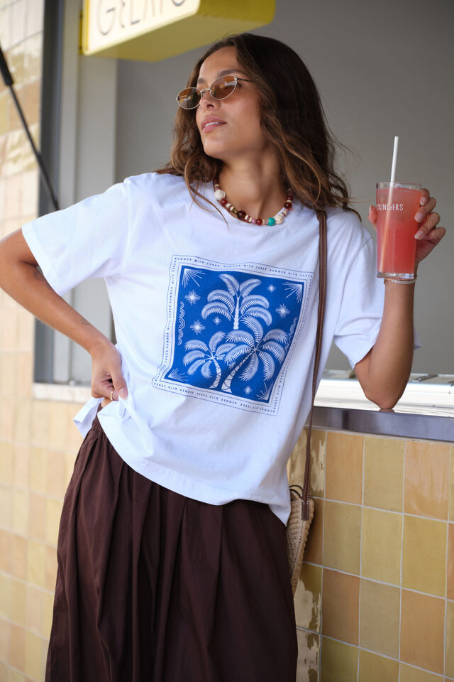 Stevie Slouchy Tee - White/Palm Scarf Print