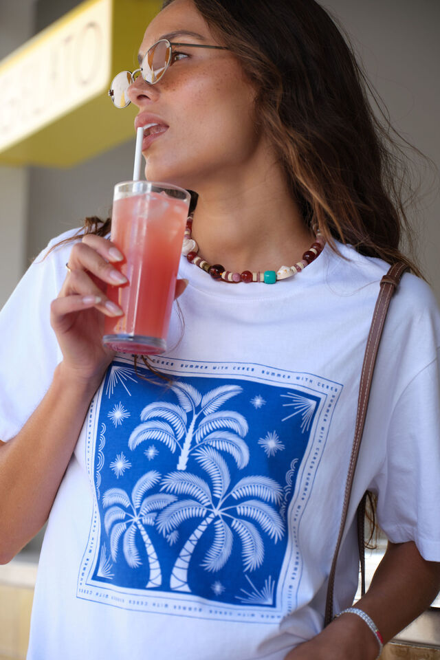 Stevie Slouchy Tee - White/Palm Scarf Print