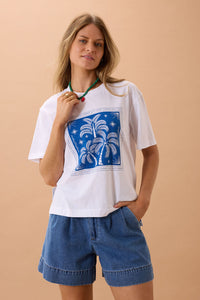 Stevie Slouchy Tee - White/Palm Scarf Print