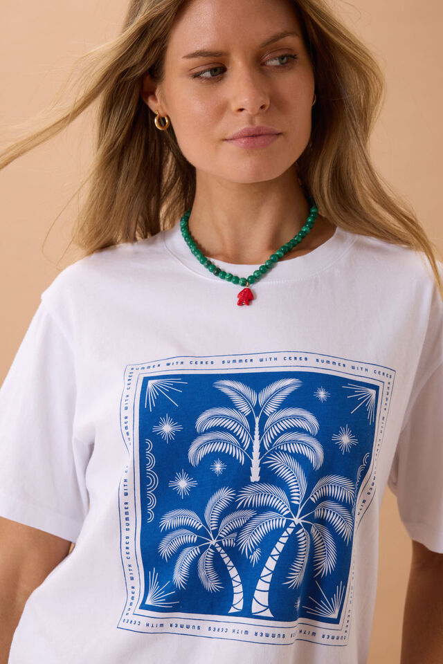 Stevie Slouchy Tee - White/Palm Scarf Print