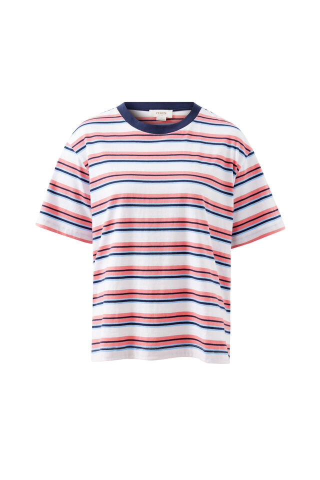 Stevie Slouchy Tee - Washed Coral/New Navy Stripe