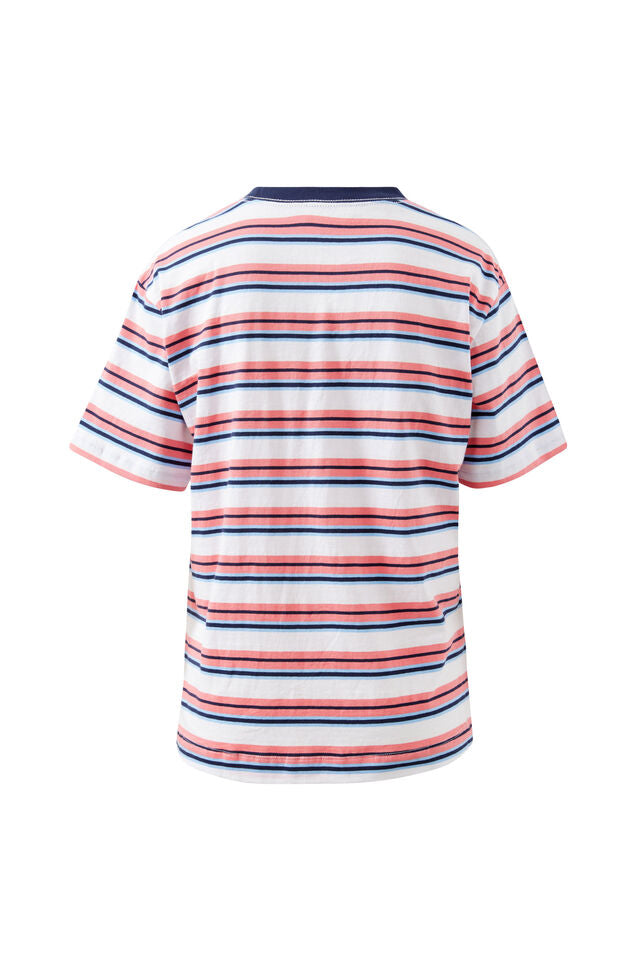 Stevie Slouchy Tee - Washed Coral/New Navy Stripe