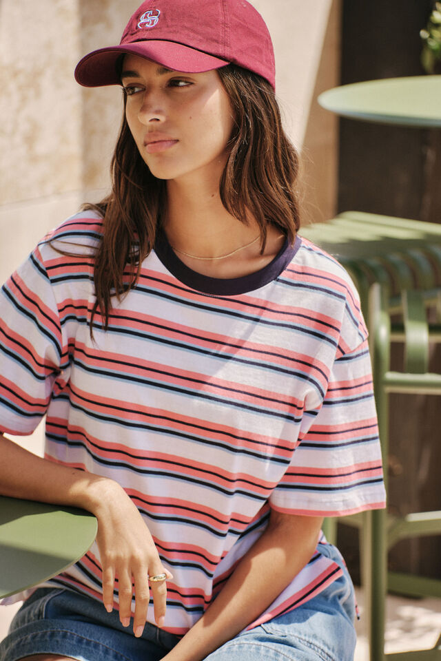 Stevie Slouchy Tee - Washed Coral/New Navy Stripe