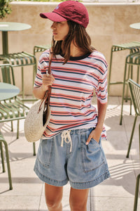 Stevie Slouchy Tee - Washed Coral/New Navy Stripe