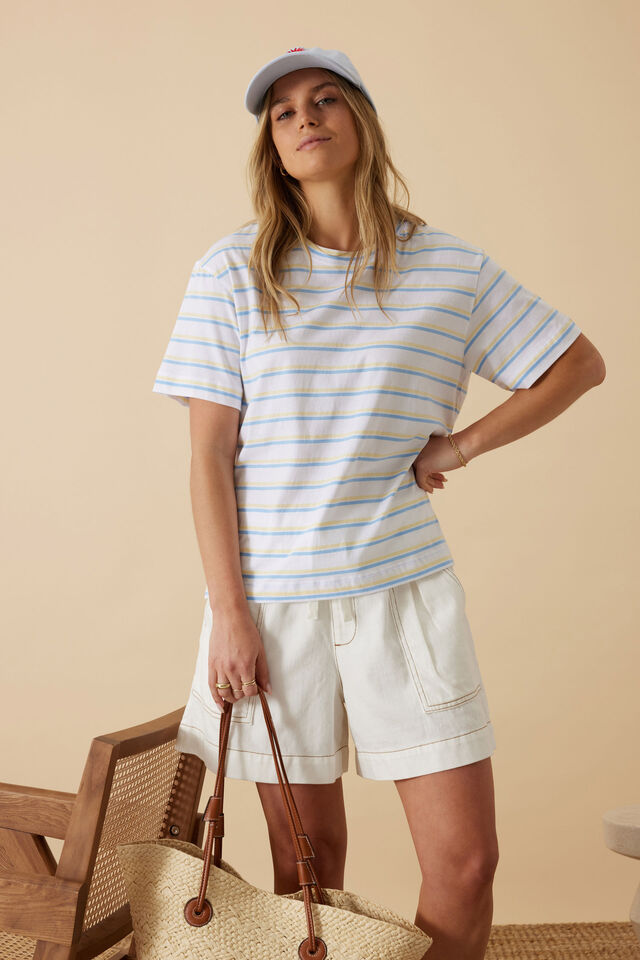 Stevie Slouchy Tee - Powder Blue/Sunny Yellow Stripe