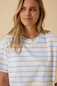 Stevie Slouchy Tee - Powder Blue/Sunny Yellow Stripe
