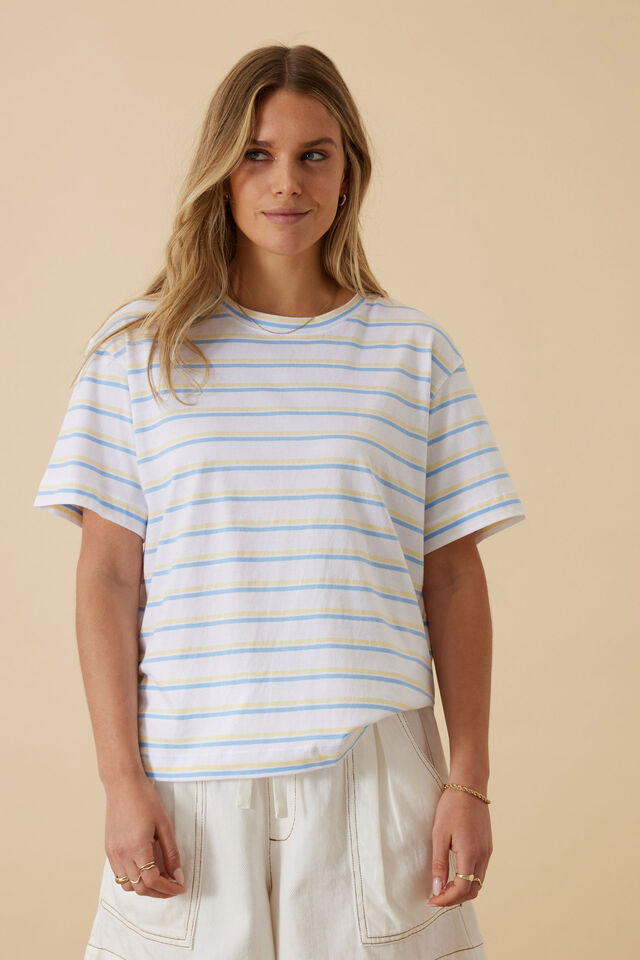 Stevie Slouchy Tee - Powder Blue/Sunny Yellow Stripe