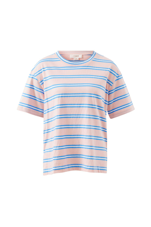 Stevie Slouchy Tee - Petal/Azure Blue Stripe