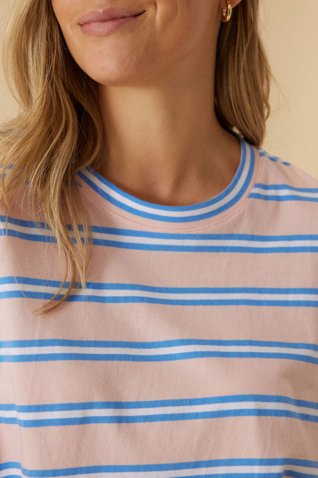 Stevie Slouchy Tee - Petal/Azure Blue Stripe