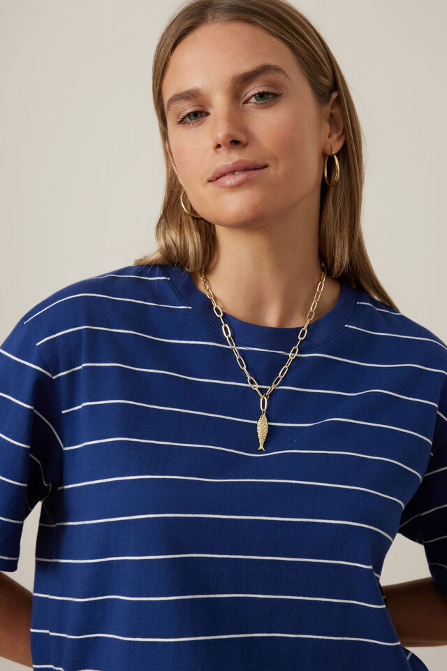 Stevie Slouchy Tee - Prussian Blue/Milk Stripe