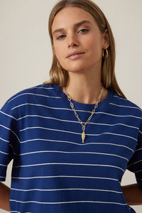 Stevie Slouchy Tee - Prussian Blue/Milk Stripe