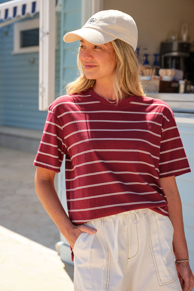 Stevie Slouchy Tee - Burgundy/Milk Stripe