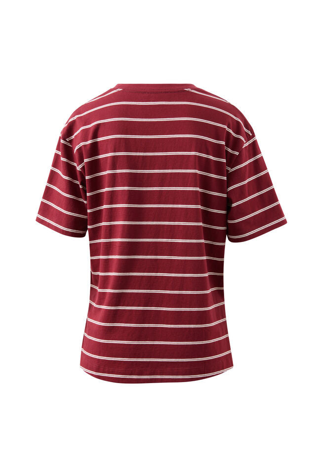 Stevie Slouchy Tee - Burgundy/Milk Stripe