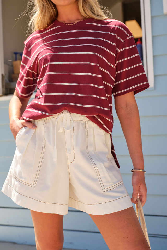 Stevie Slouchy Tee - Burgundy/Milk Stripe