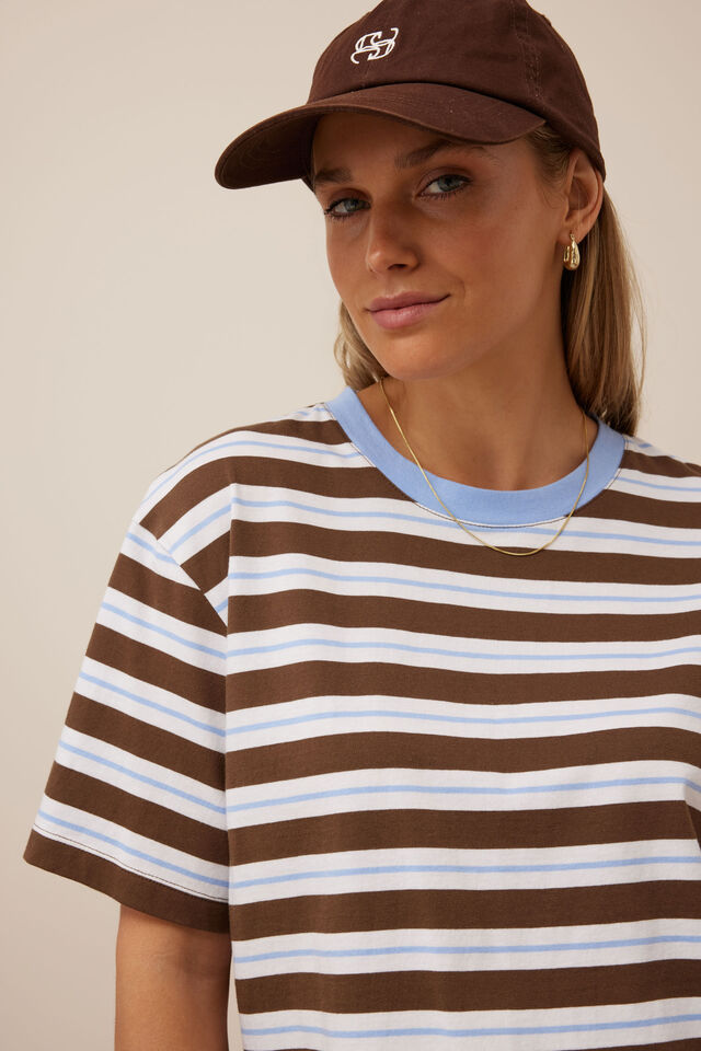 Stevie Slouchy Tee - Cocoa Sky Blue Stripe
