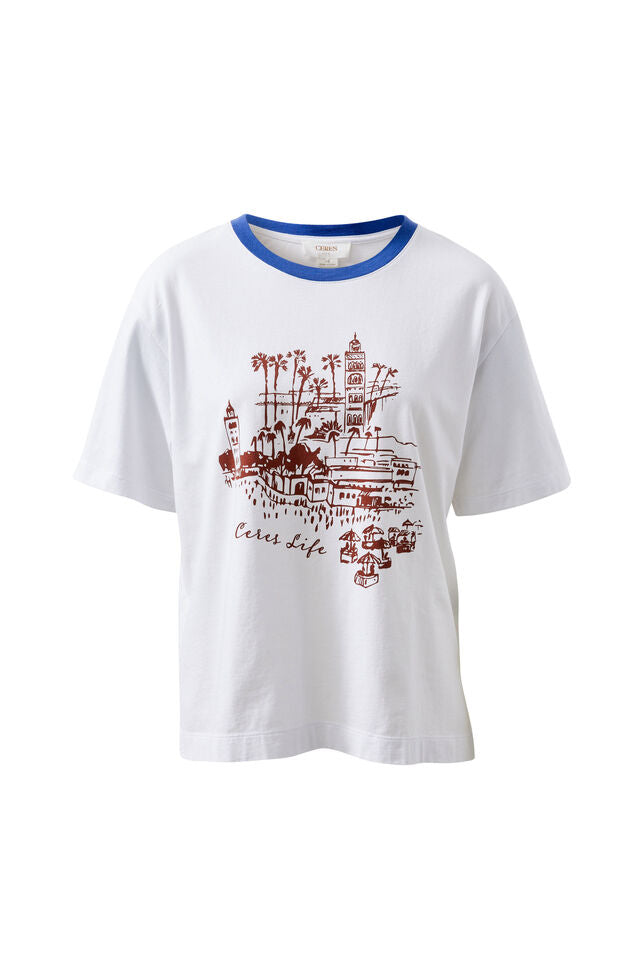Stevie Slouchy Tee - White/Ceres Village