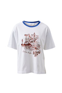 Stevie Slouchy Tee - White/Ceres Village