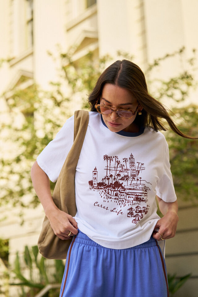 Stevie Slouchy Tee - White/Ceres Village