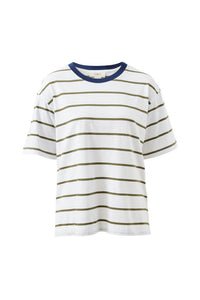 Stevie Slouchy Tee - White/Washed Olive Stripe