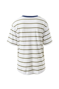 Stevie Slouchy Tee - White/Washed Olive Stripe