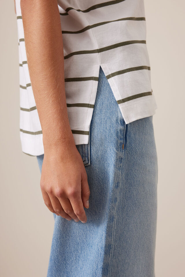 Stevie Slouchy Tee - White/Washed Olive Stripe