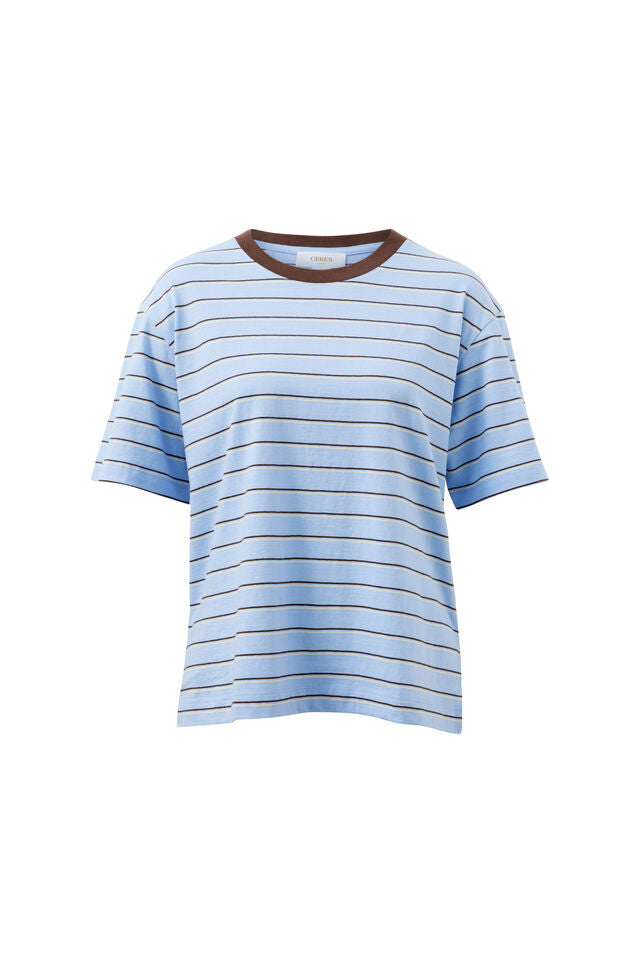 Stevie Slouchy Tee - China Blue/Choc Butter Stripe