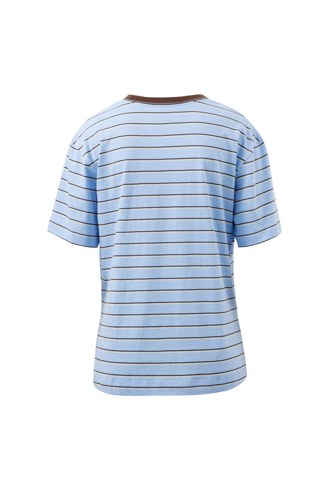 Stevie Slouchy Tee - China Blue/Choc Butter Stripe