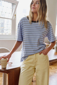 Stevie Slouchy Tee - China Blue/Choc Butter Stripe