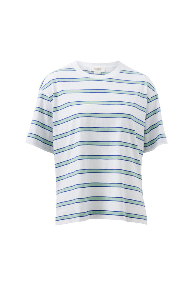 Stevie Slouchy Tee - White/Seafoam Stripe