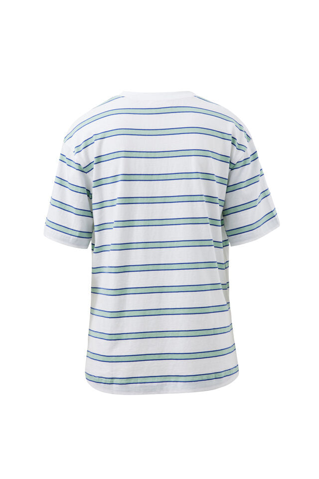 Stevie Slouchy Tee - White/Seafoam Stripe