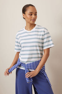 Stevie Slouchy Tee - White/Seafoam Stripe