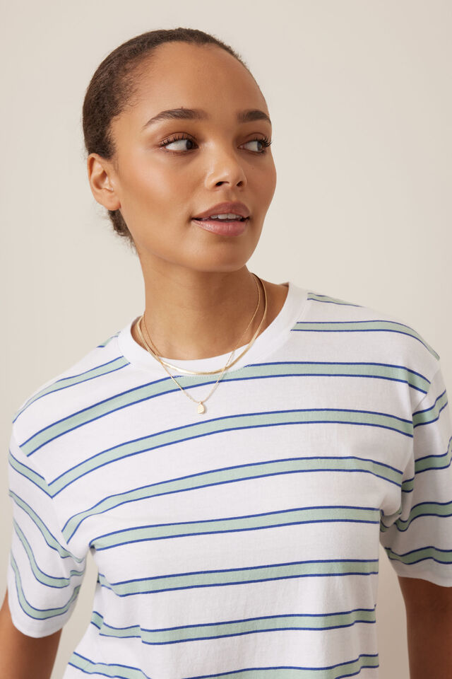 Stevie Slouchy Tee - White/Seafoam Stripe