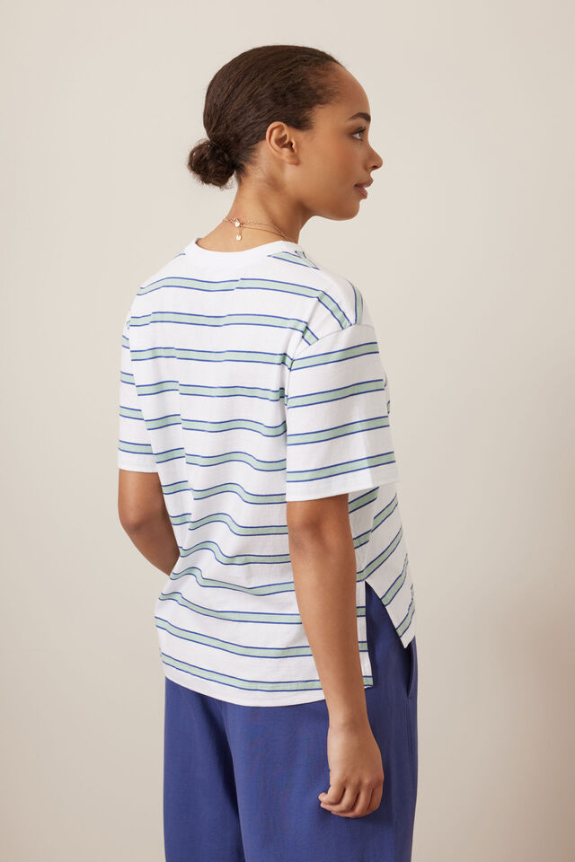 Stevie Slouchy Tee - White/Seafoam Stripe
