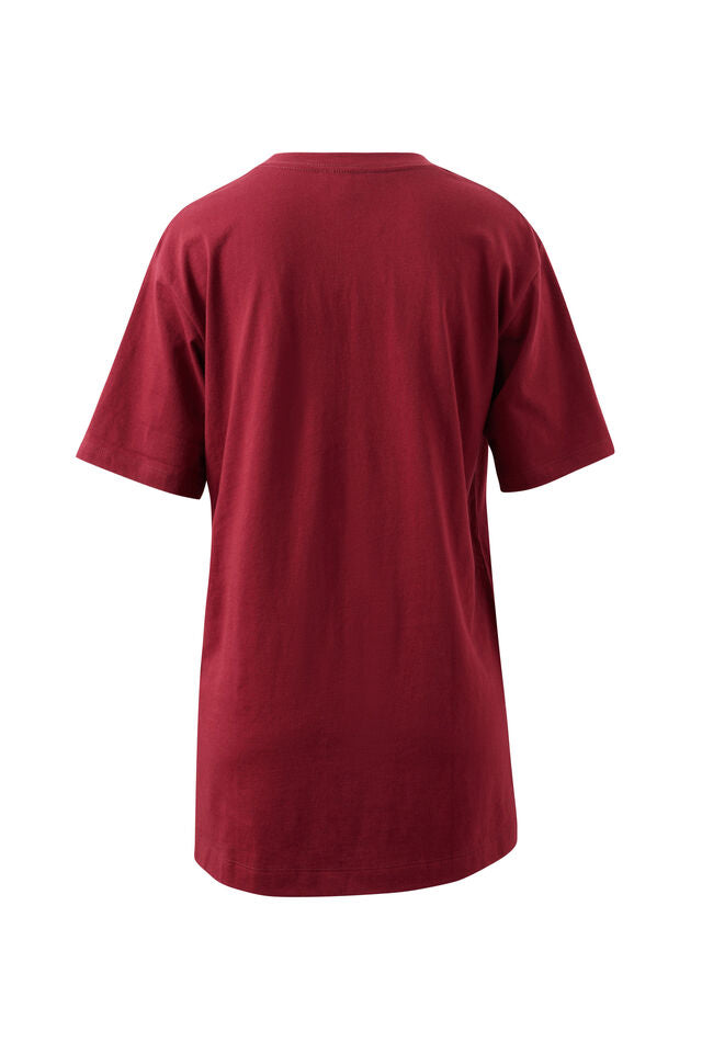 Lola Longline Step Hem Tee - Burgundy/Milk CL Logo Embroidery
