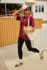 Lola Longline Step Hem Tee - Burgundy/Milk CL Logo Embroidery