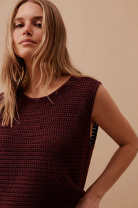 Margot Mesh Knit Tank - Wine