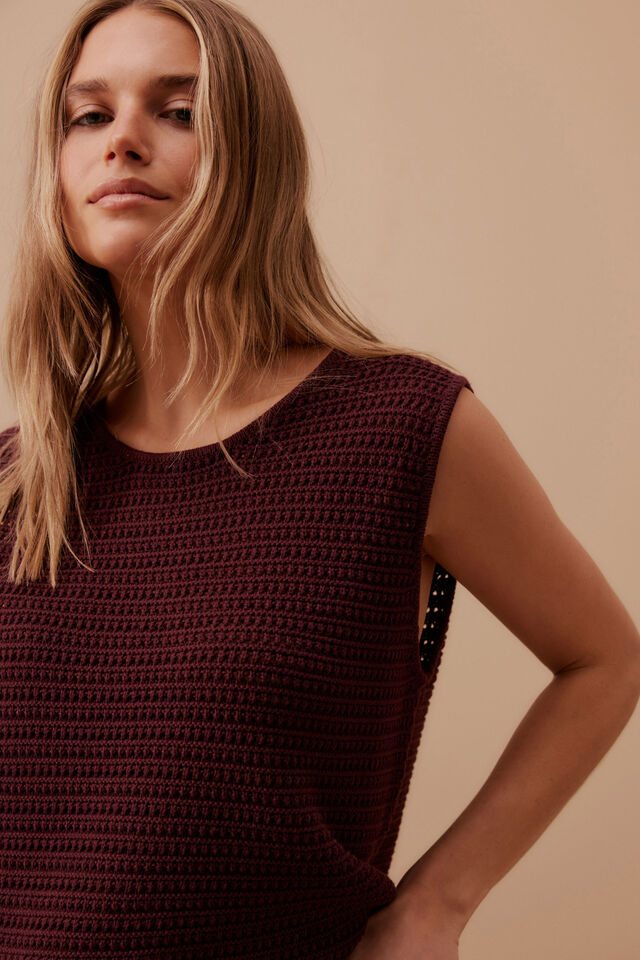 Margot Mesh Knit Tank - Wine