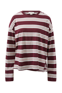 Scout Slouchy Long Sleeve Tee - Burgundy/Vanilla Stripe