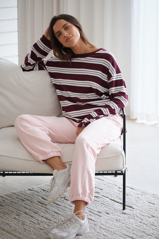 Scout Slouchy Long Sleeve Tee - Burgundy/Vanilla Stripe