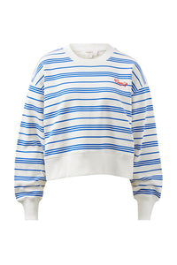 Charlie Cropped Slouchy Crew - Warm White Blue Azure Stripe