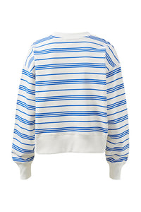 Charlie Cropped Slouchy Crew - Warm White Blue Azure Stripe