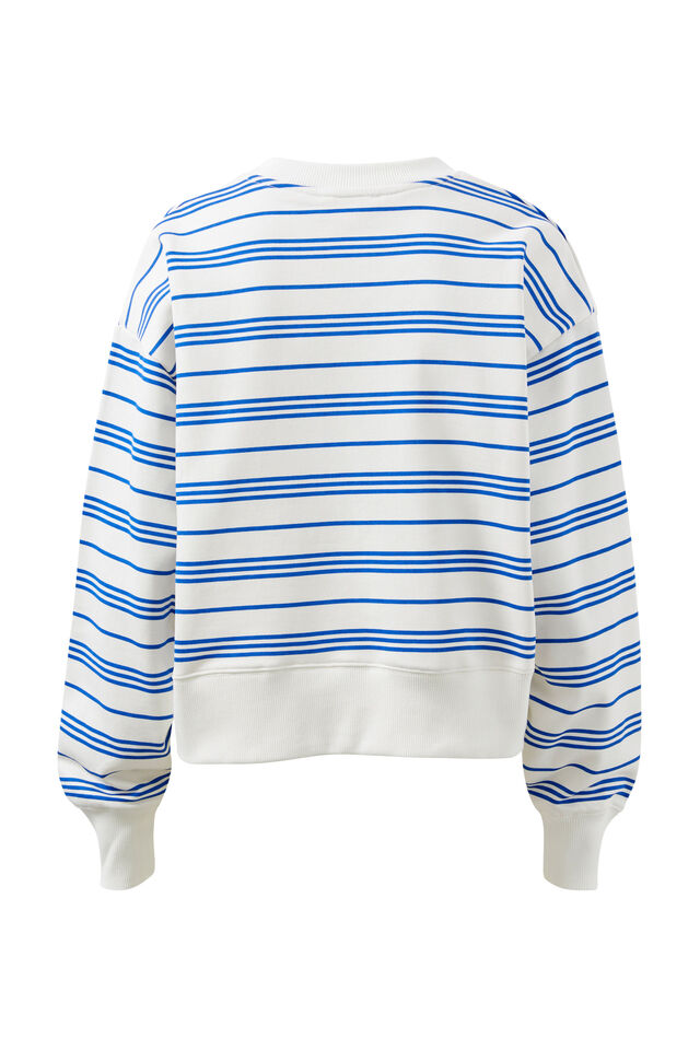 Charlie Cropped Slouchy Crew - Warm White Blue Azure Stripe