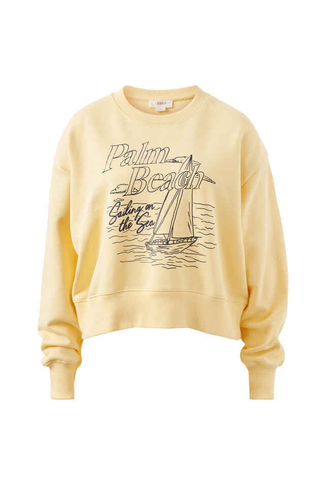 Charlie Cropped Slouchy Crew - Sunny Yellow Palm Beach