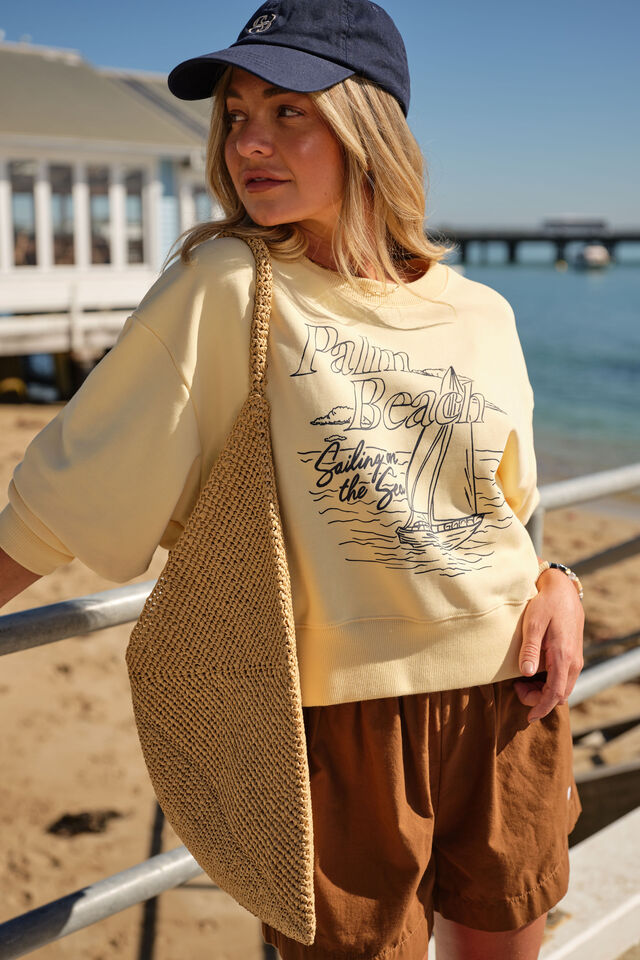Charlie Cropped Slouchy Crew - Sunny Yellow Palm Beach